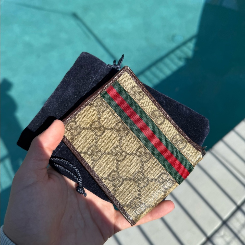 Gucci Beige Card Holder with Green and Red Stripes - Picture 2 of 4